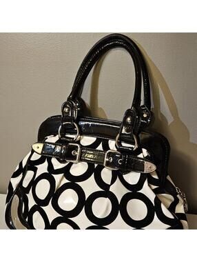MG Collection Black and White Patent Leather Handbag